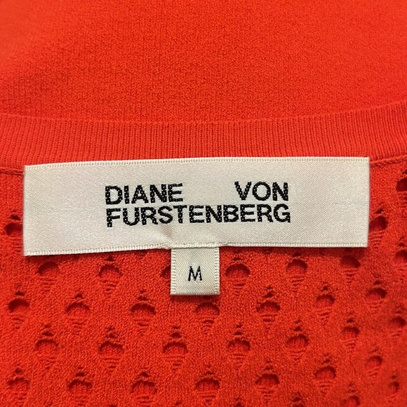 Diane Von Furstenberg Saffa Perforated Knit Wrap Top in Spicy Orange Size Medium - Picture 8 of 10